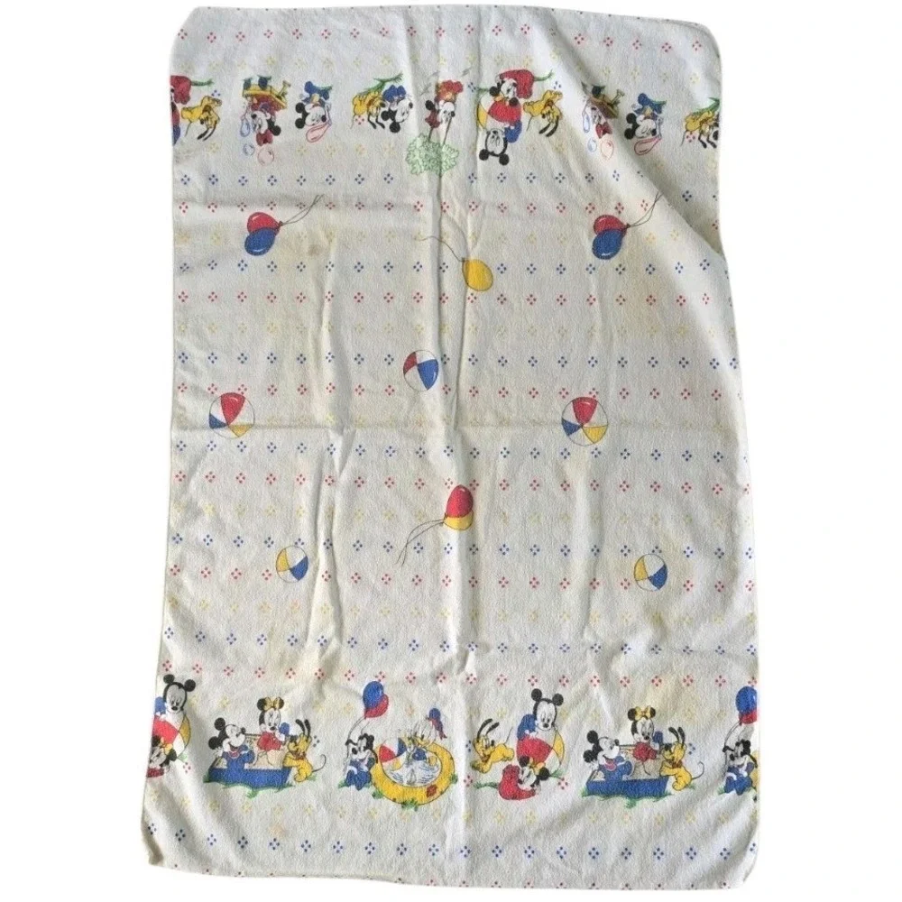 Vtg Dundee 1984 Disney Mickey Minnie Baby Cotton Receiving Blanket 38